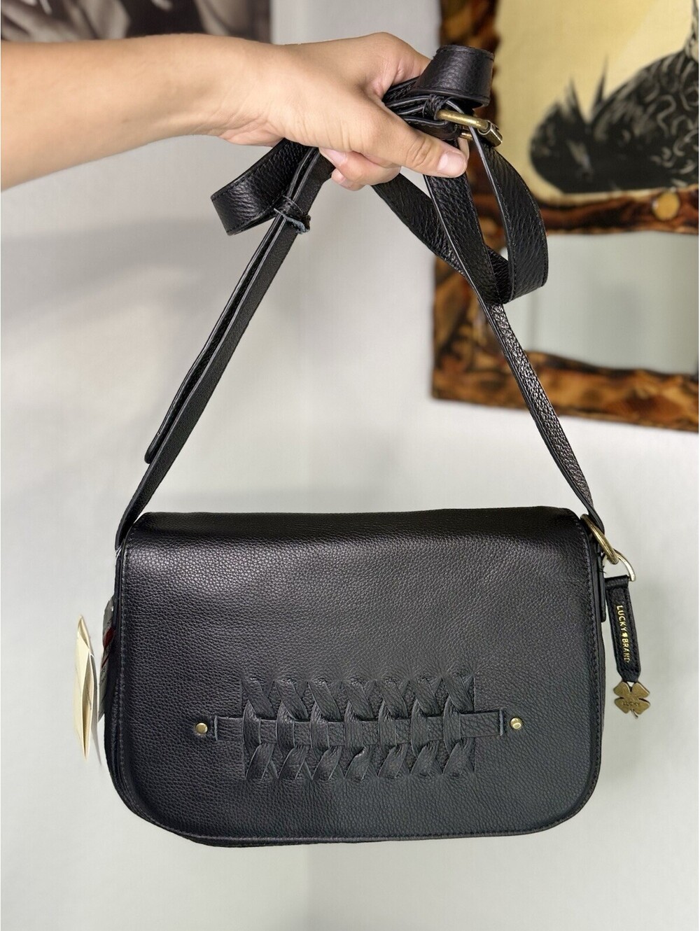 NWT Lucky Brand Kingston Black Leather Crossbody Messenger Bag LB3112